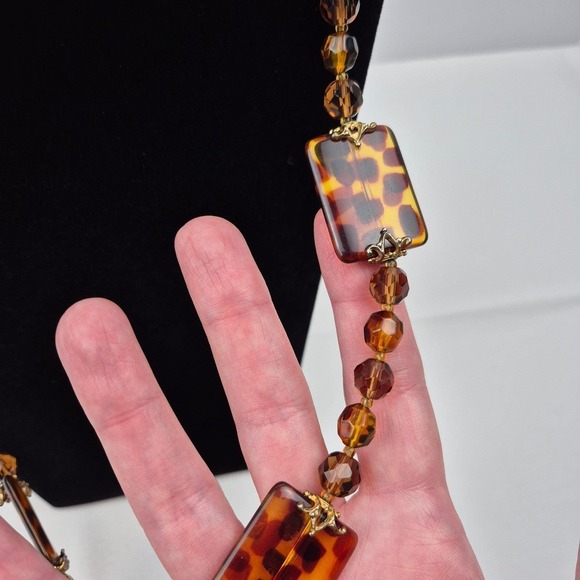 Joan Rivers Tortoise Lucite Bead Necklace 39" Long Gold Tone Statement Signed - Picture 7 of 12